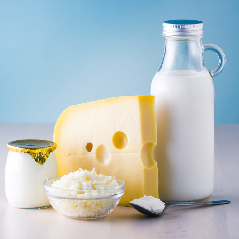 Dairy products such as milk, cheese, egg, yogurt and butter.